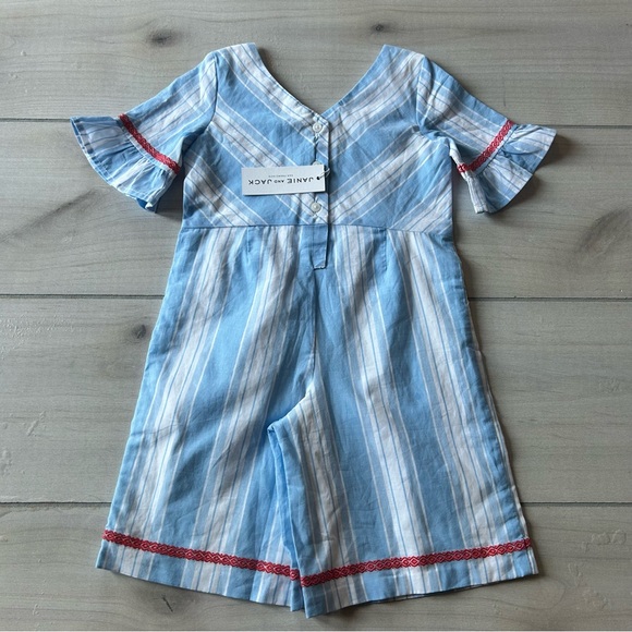 NWT Janie & Jack Blue Striped Romper with Red Accents - Picture 4 of 4